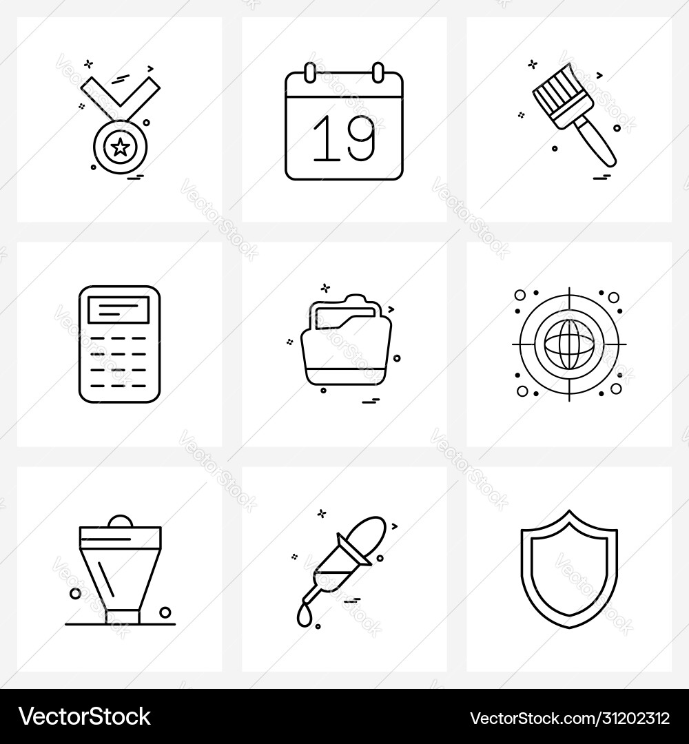 Set 9 simple line icons folder calculations Vector Image