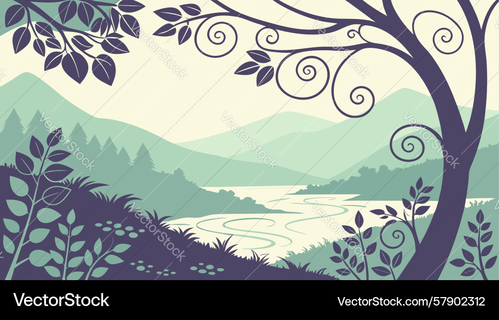 Stylized tree with flowing branches and lush Vector Image