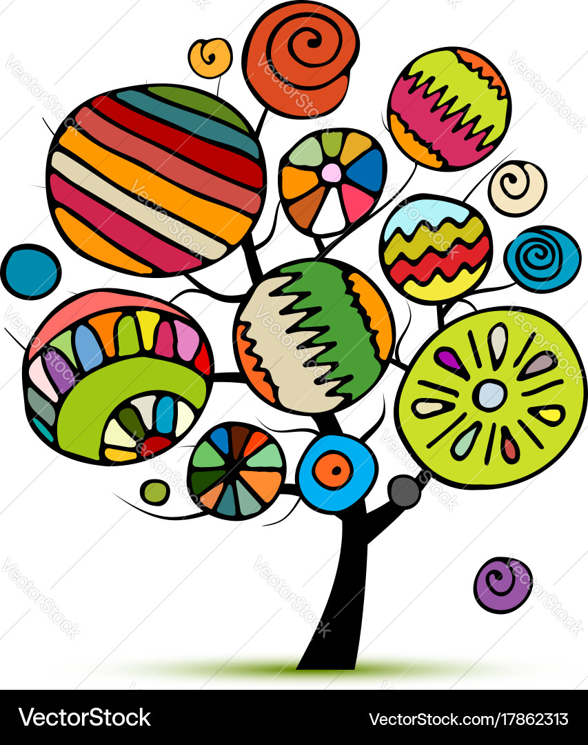 Abstract tree with circles sketch for your vector image