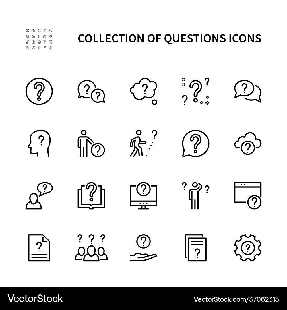 Ask questions linear icons set collection Ask questions linear icons set collection vector image