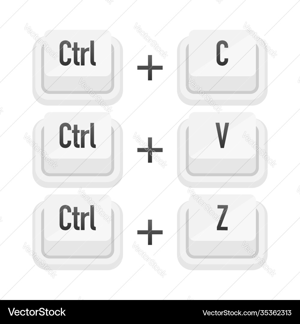 Ctrl+C, Ctrl+V, Ctrl+Z Buttons vector image