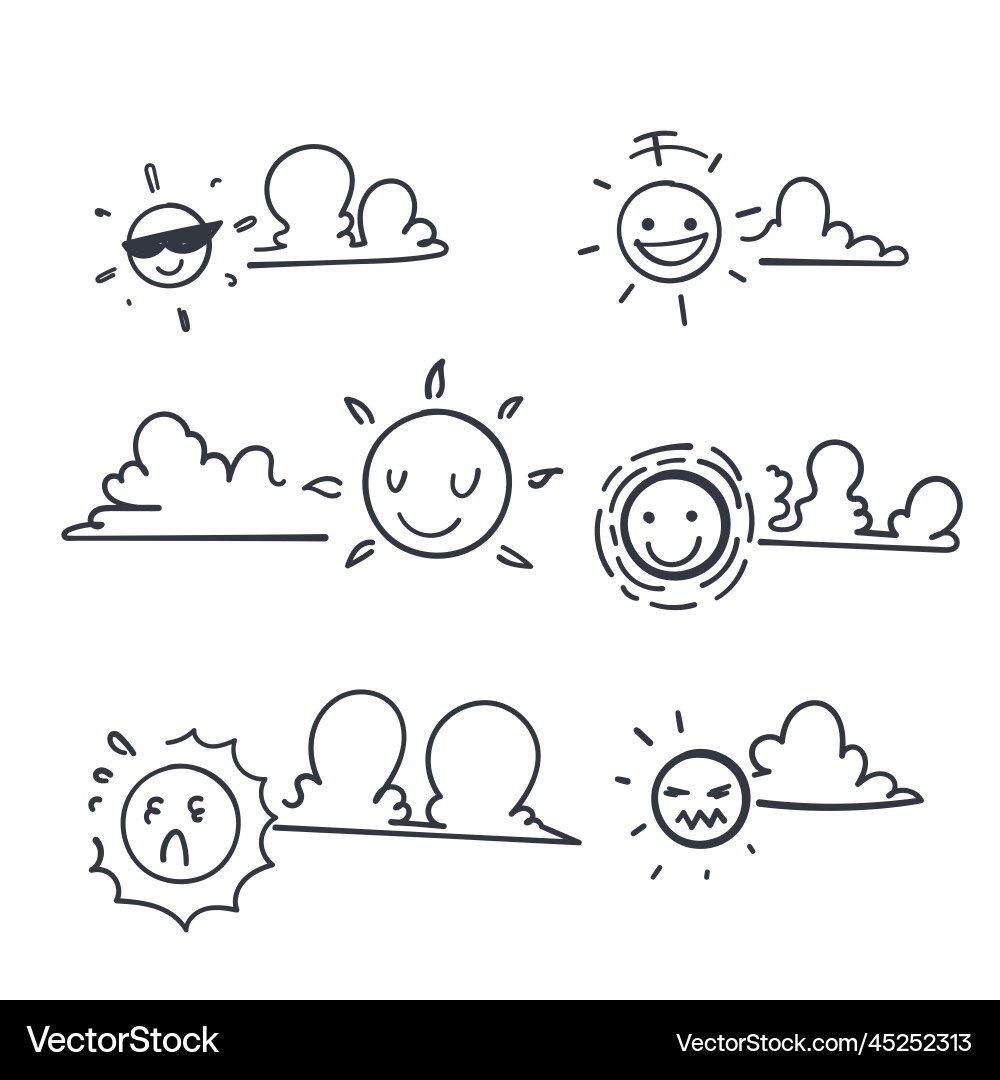 Hand drawn doodle funny sun and cloud Hand drawn doodle funny sun and cloud vector image