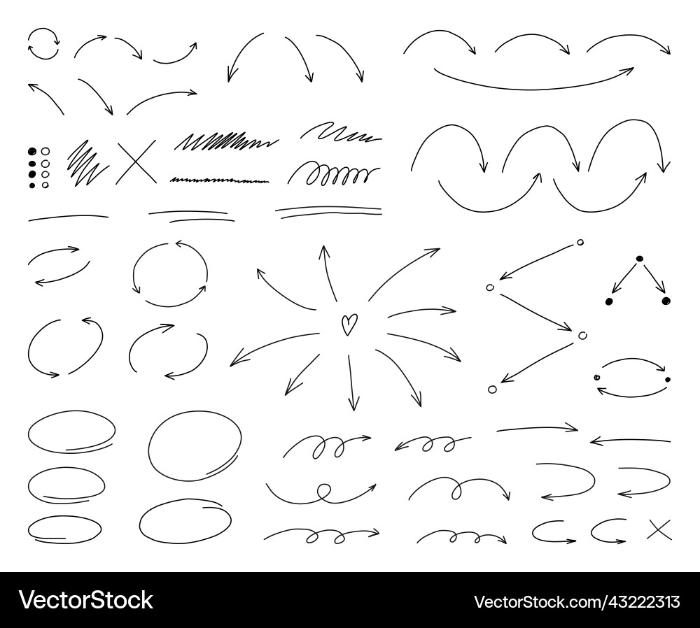 Hand drawn thin line arrows and highlight design Hand drawn thin line arrows and highlight design vector image