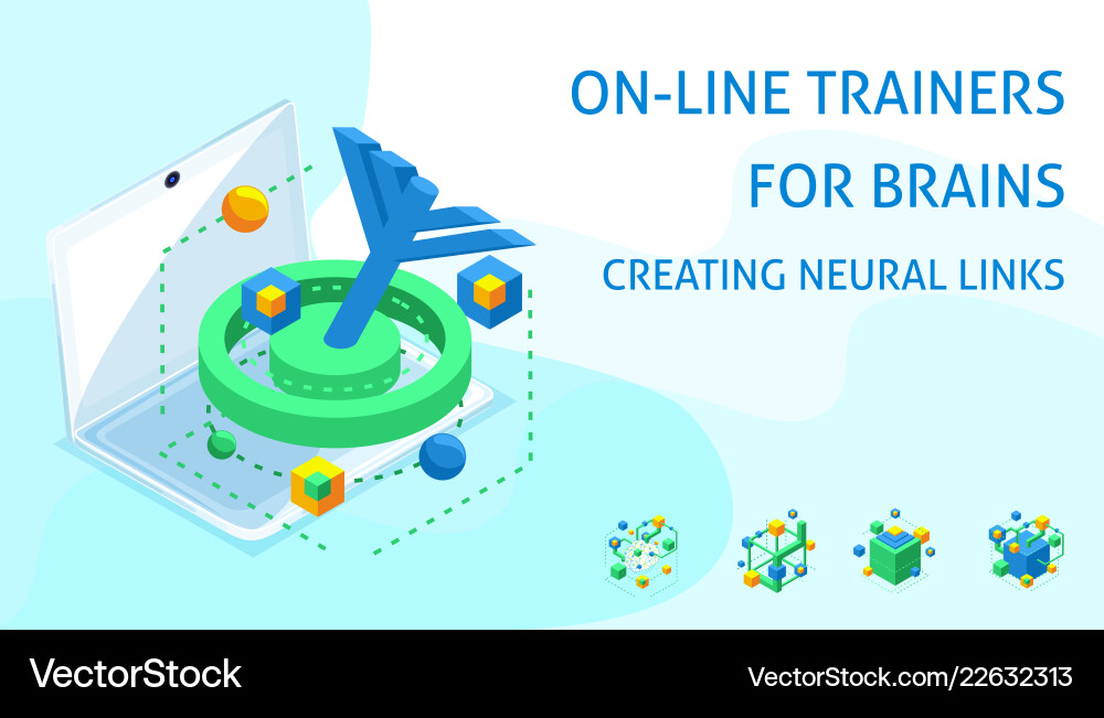 Isometric brain development concept creating neur Isometric brain development concept creating neur vector image