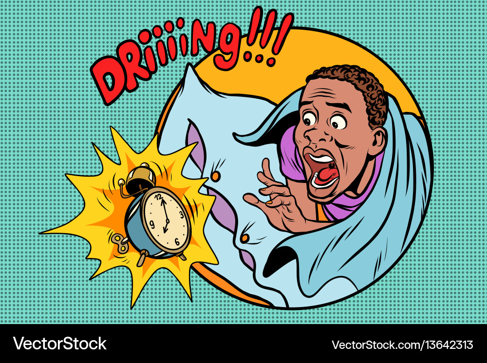 Man wakes up alarm clock Man wakes up alarm clock vector image