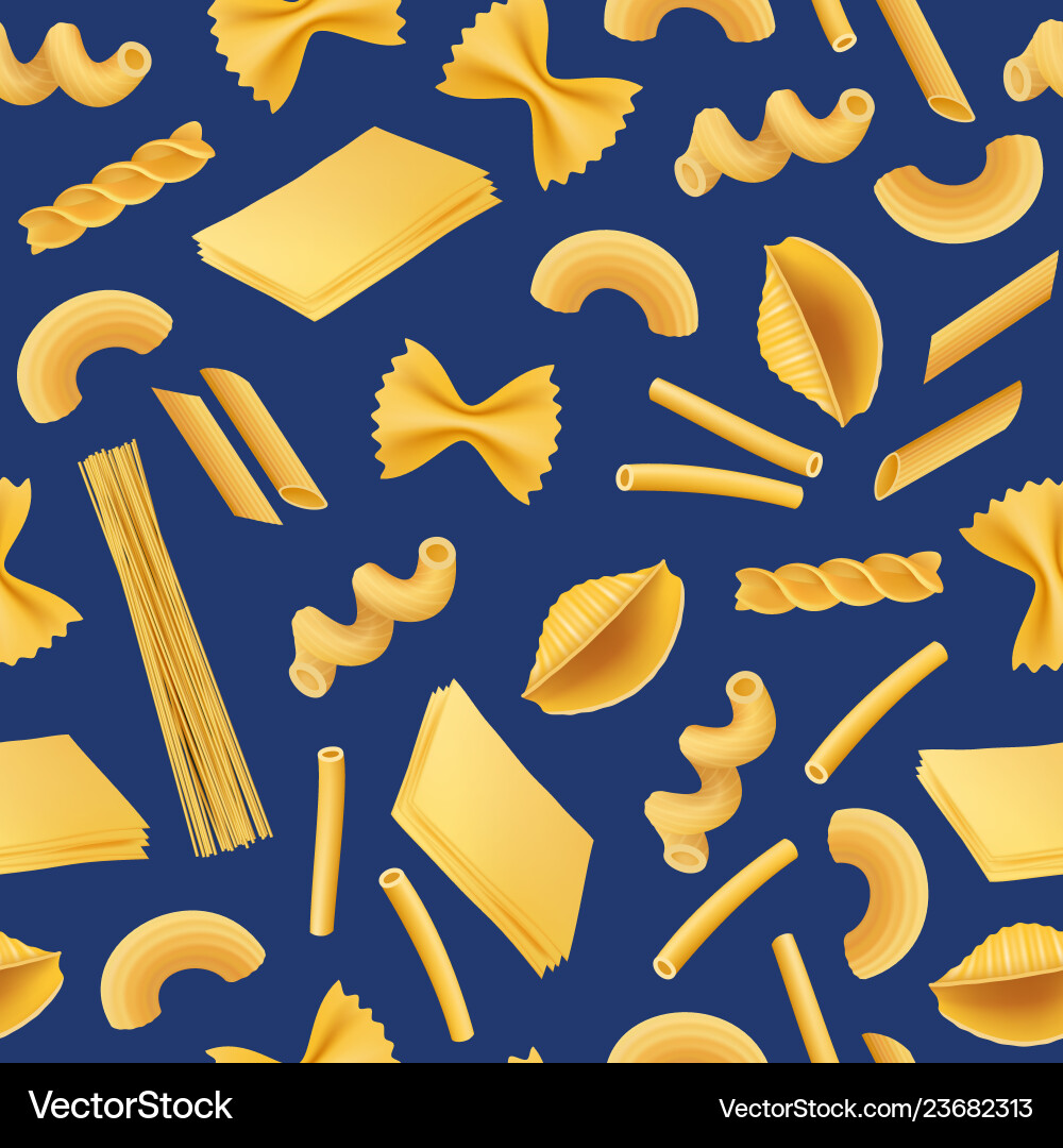 Realistic pasta types pattern or background Realistic pasta types pattern or background vector image