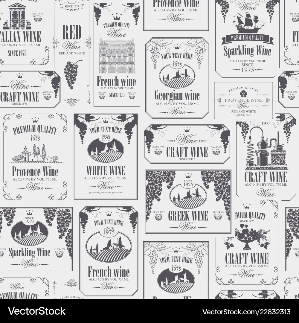 Seamless pattern with various wine labels Seamless pattern with various wine labels vector image