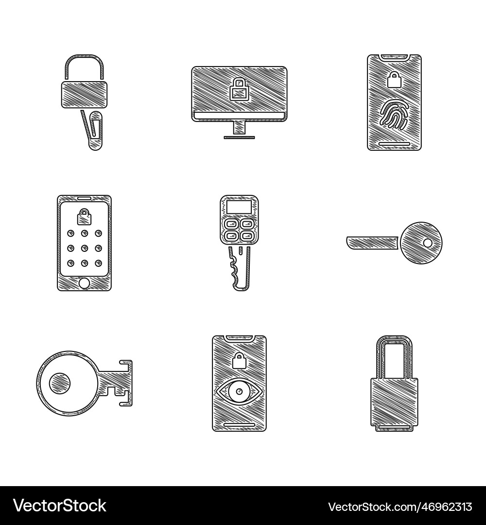 Set car key with remote eye scan lock Vector Image