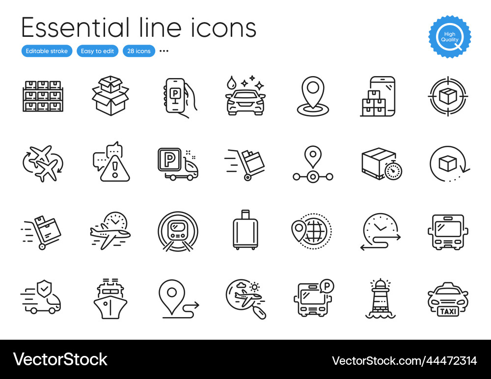 Bus return package and delivery timer line icons Bus return package and delivery timer line icons Vector Image