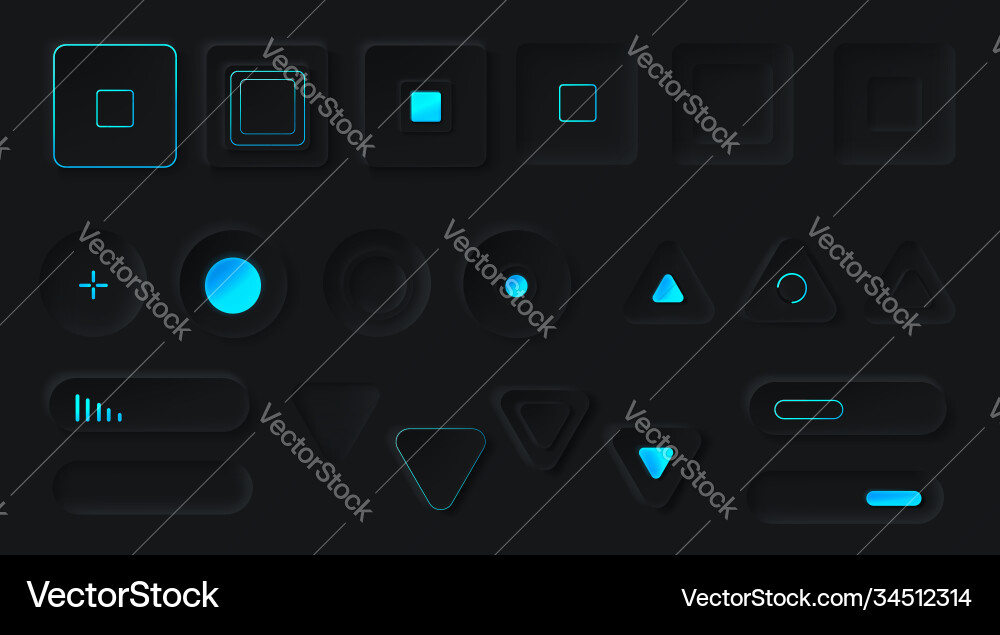Control buttons with neon backlight set Royalty Free Vector