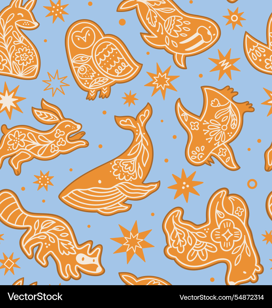 Ginger cookies sweet animals isolated on blue Ginger cookies sweet animals isolated on blue vector image