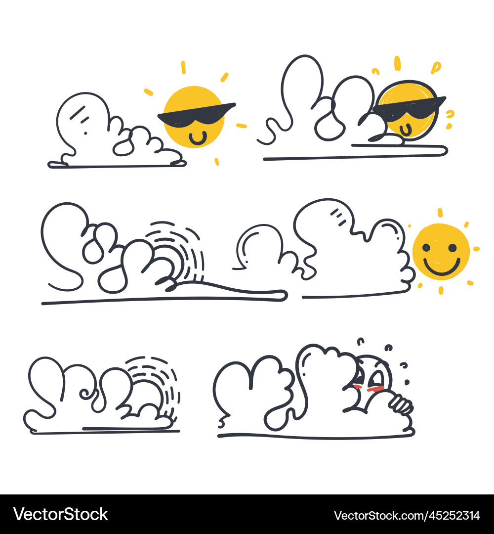 Hand drawn doodle funny sun and cloud Hand drawn doodle funny sun and cloud vector image