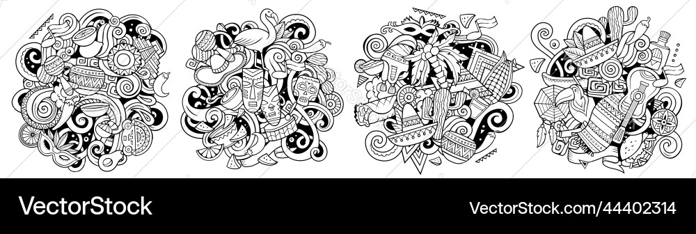 Latin america cartoon doodle designs set vector image