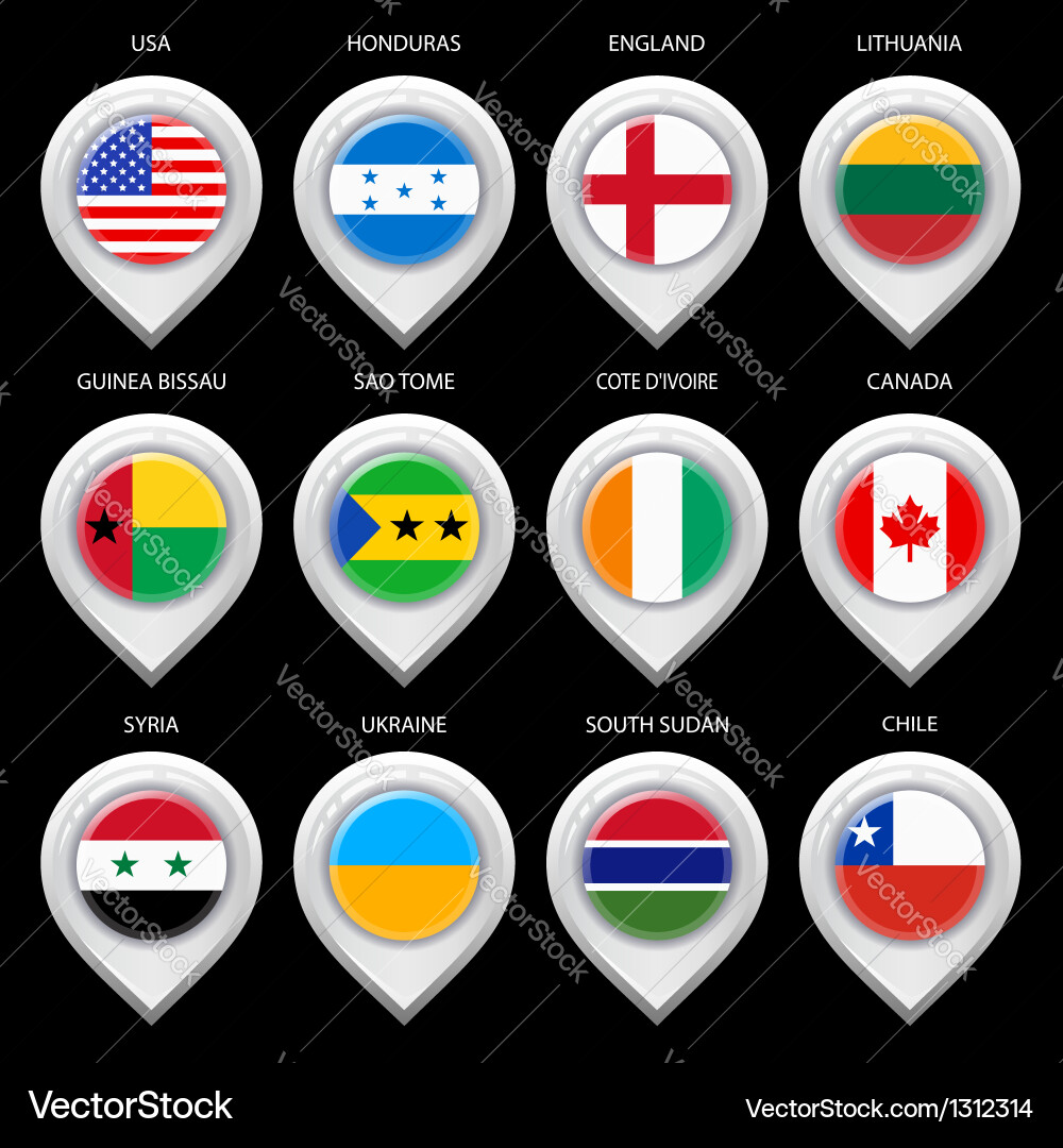 Map marker with flag-set eghth vector image