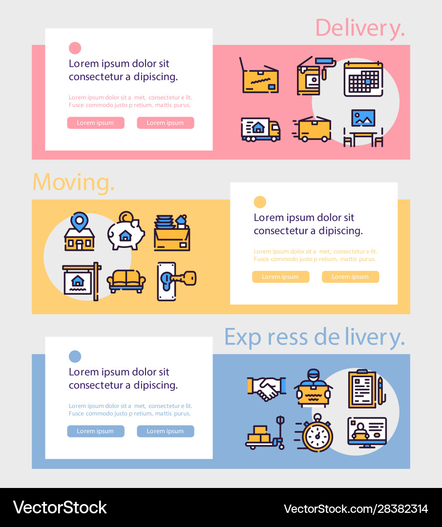 Moving items color linear icons set Moving items color linear icons set vector image