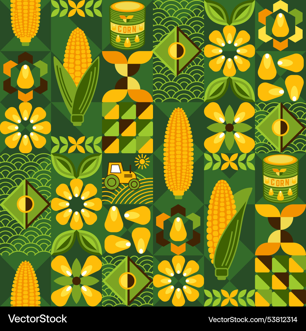 Pattern with icons of corn cob maize kernels Vector Image