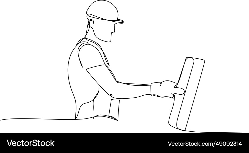 Puttying walls leveling worker in uniform Vector Image