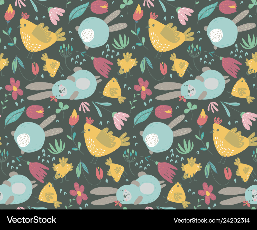 Seamless pattern with rabbits chicken Vector Image