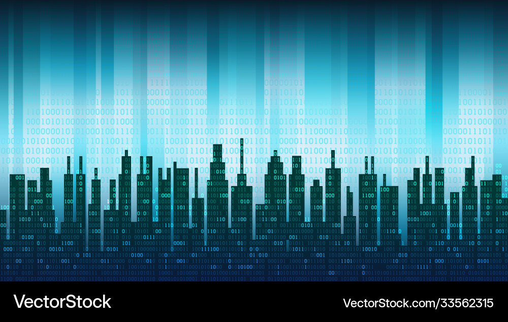 Digital city binary data in cloud over Digital city binary data in cloud over vector image