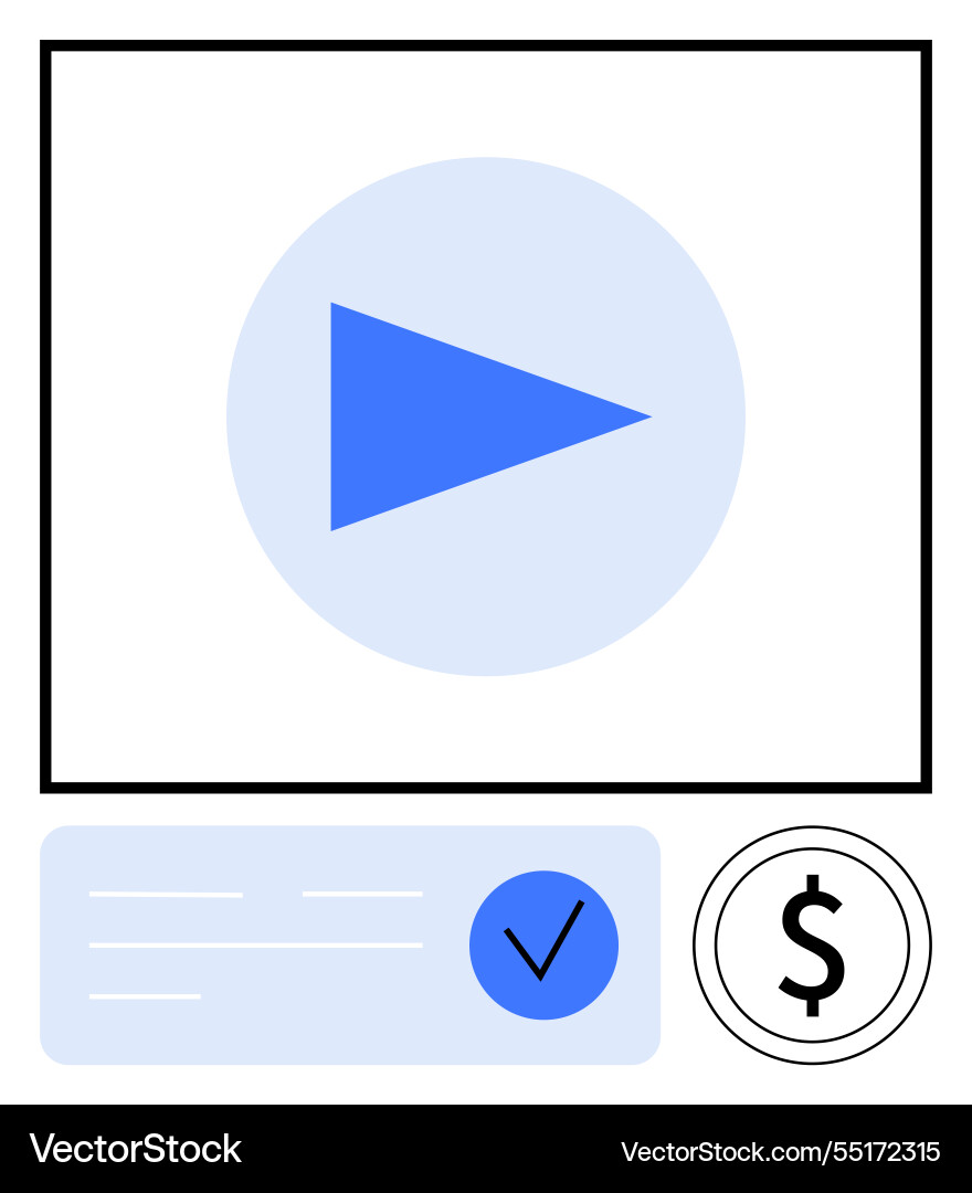 Play button with transaction and approval icons Play button with transaction and approval icons vector image