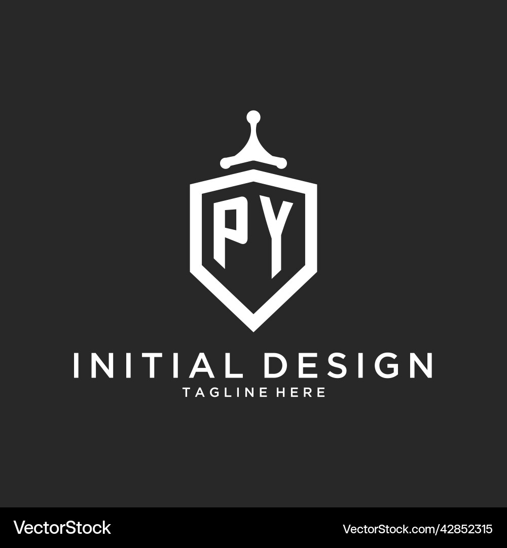Py monogram logo initial with shield guard shape Py monogram logo initial with shield guard shape Vector Image