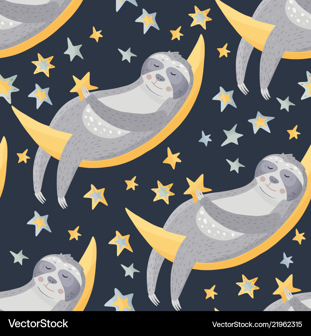 Seamless pattern with sloths in flat style vector image