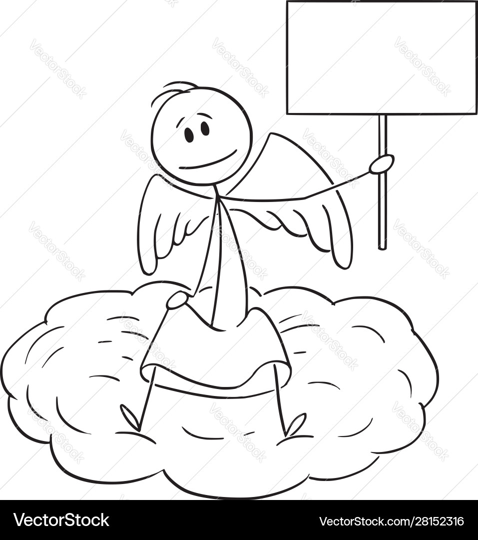 Angel Sitting on Cloud with Sign vector image