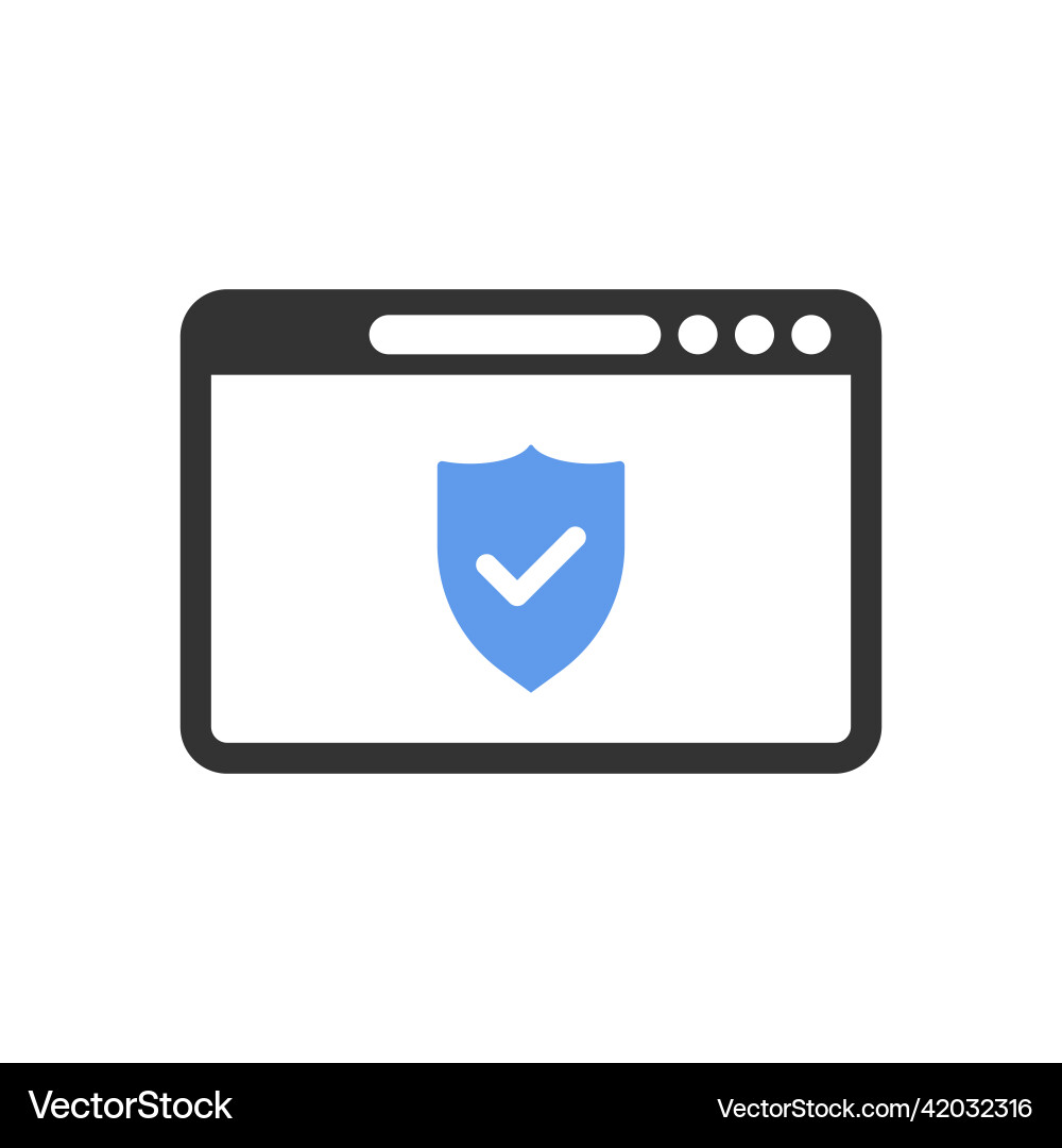 Browser window and approval shield icon vector image