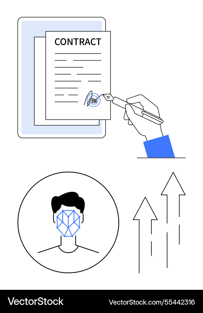 Contract signing with biometric authentication Contract signing with biometric authentication vector image