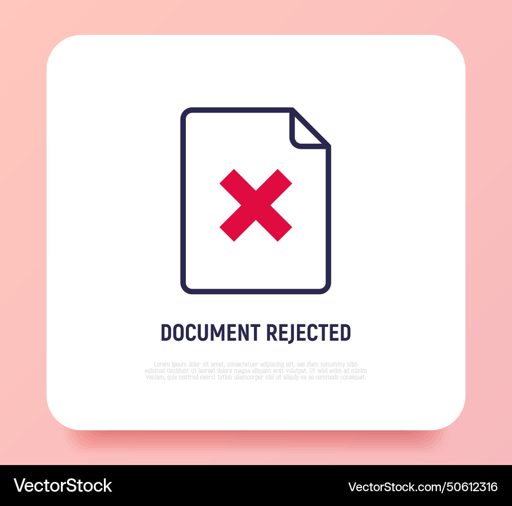 Document rejected sheet with cross mark thin vector image