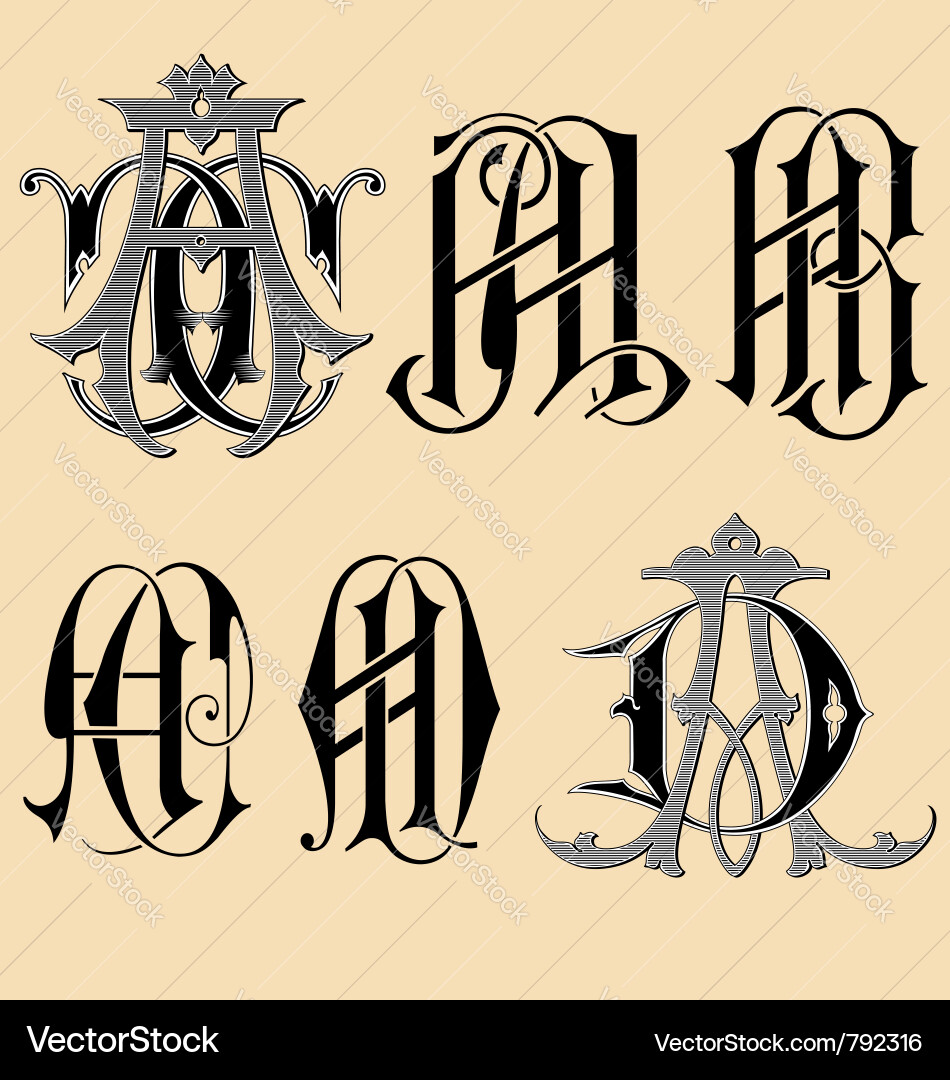 Elegant Monogram Tattoo - AAABACAD Vector Image