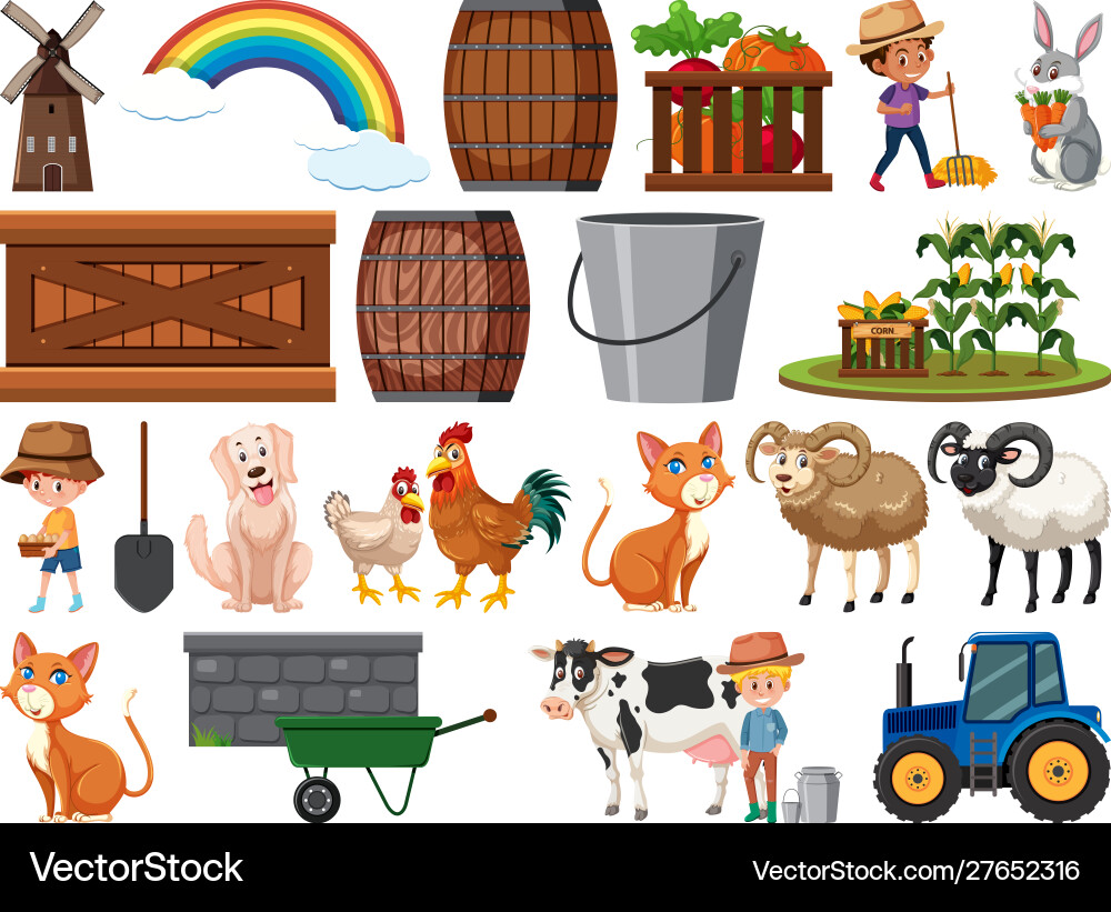 Large set isolated farm objects Large set isolated farm objects Vector Image