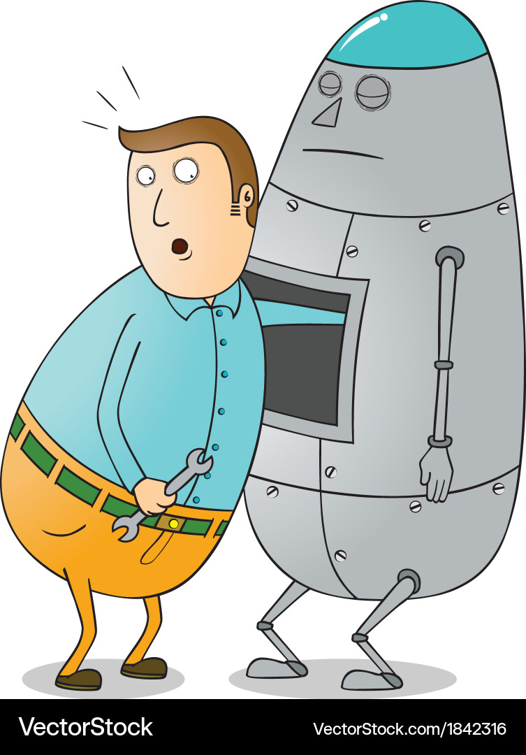 Man repairing robot Vector Image