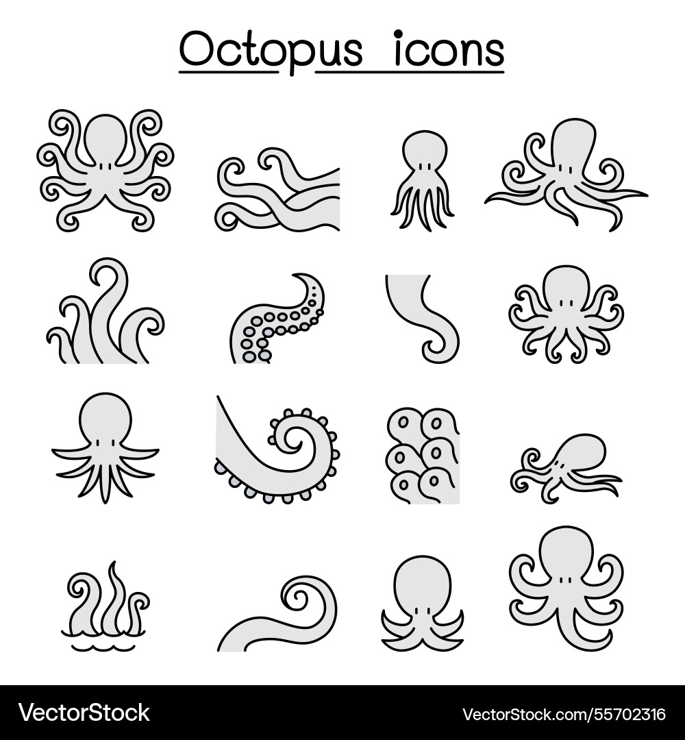 Octopus icon set in colorline style Octopus icon set in colorline style vector image