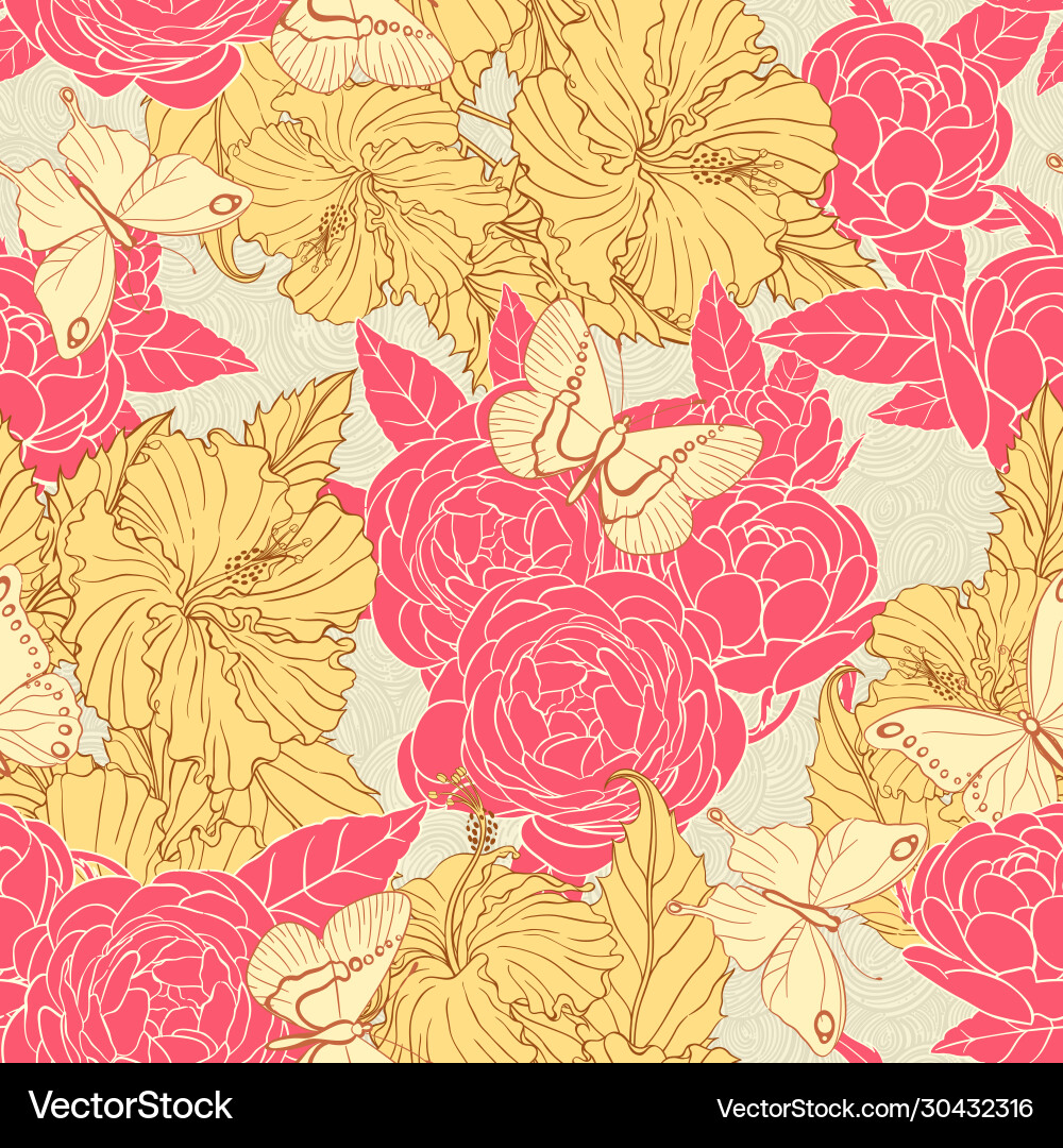 Roses hibiscus and butterflies Roses hibiscus and butterflies vector image