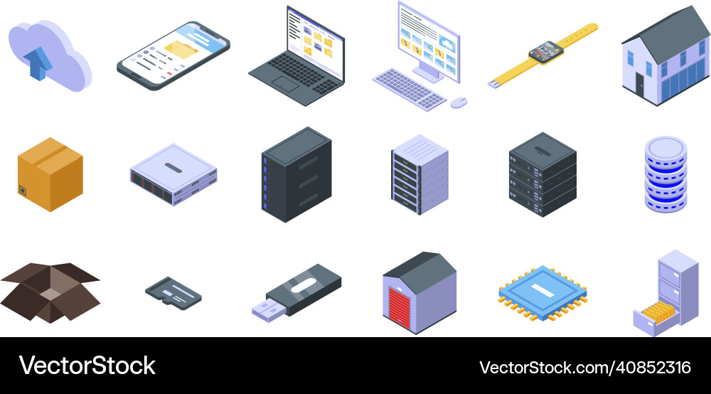 Speichersymbole set isometric style Speichersymbole set isometric style vektorbild