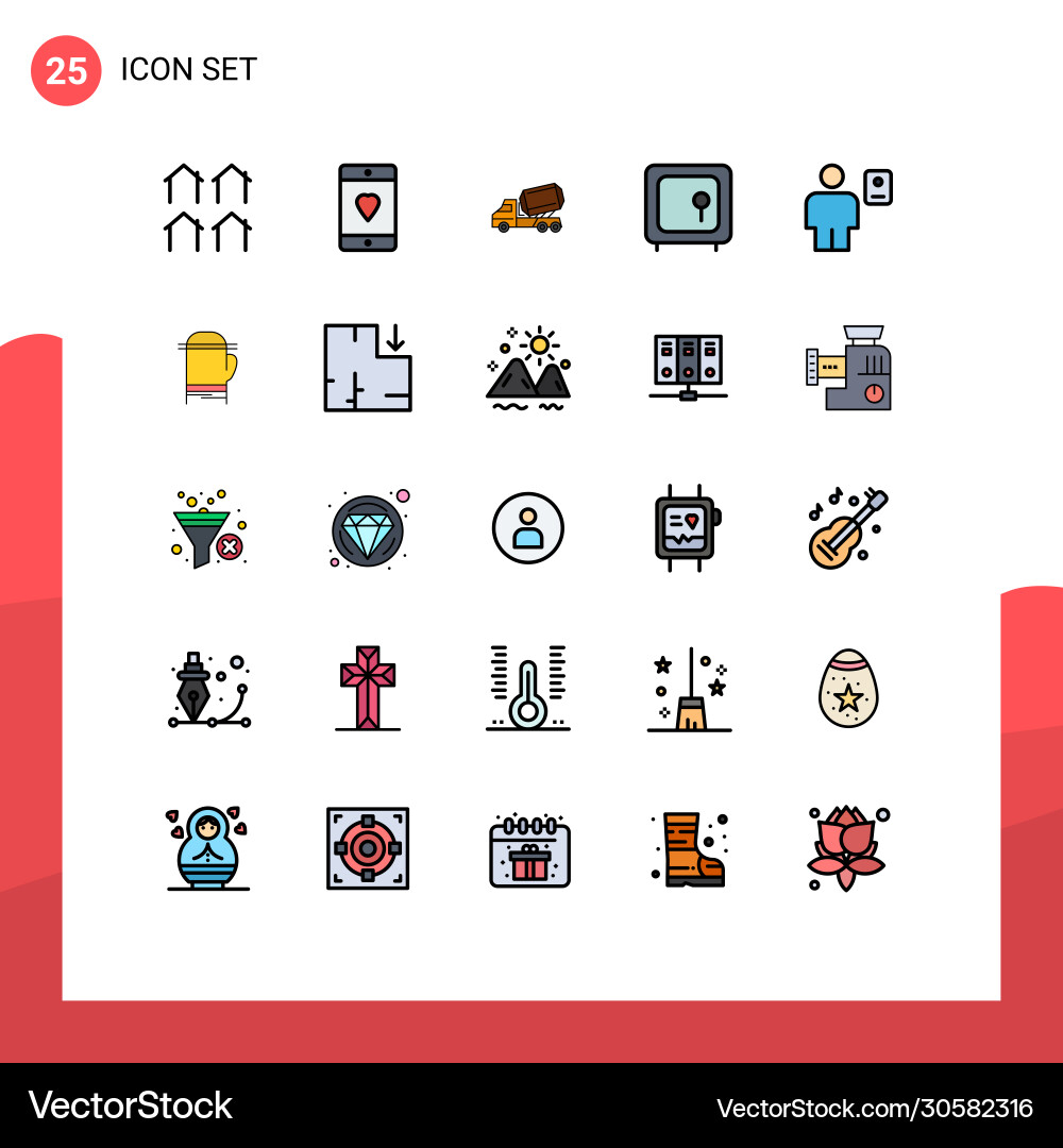 User interface pack 25 basic filled line flat Vector Image