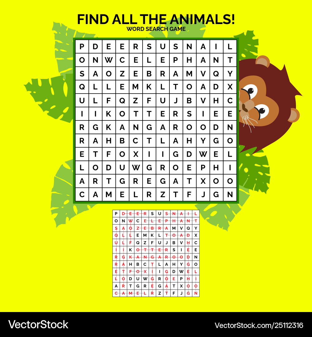 Word search game with solution Vector Image