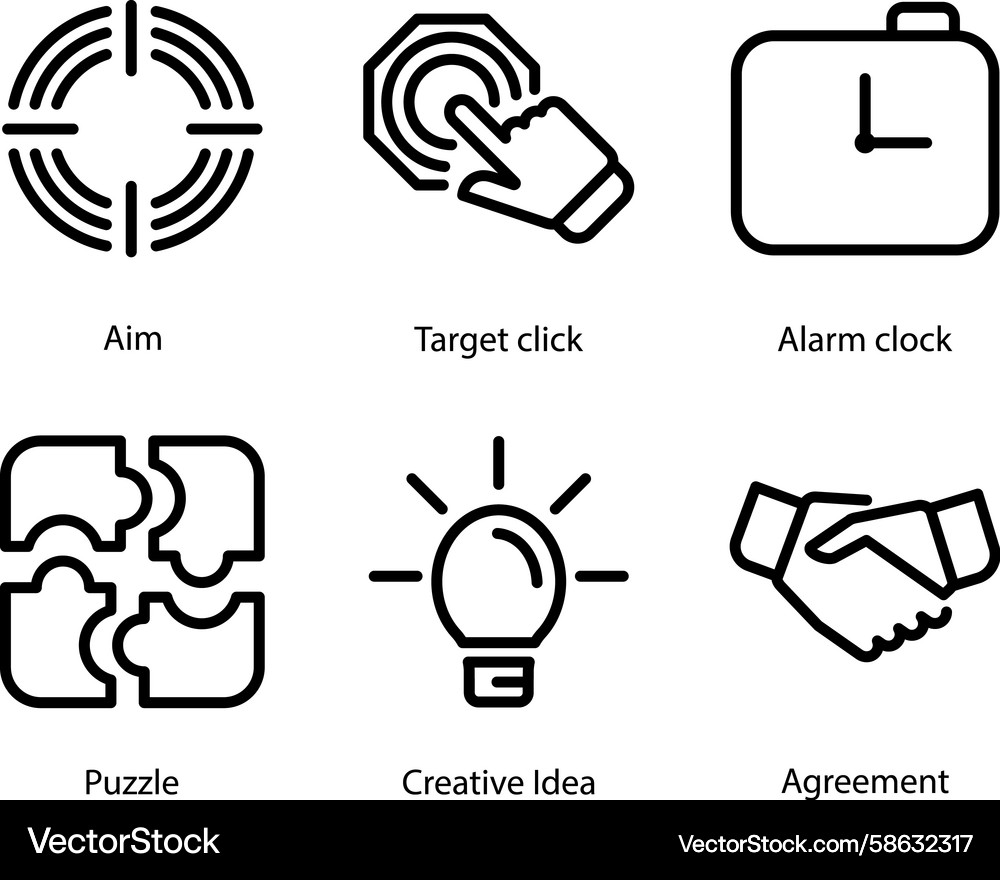 Aim Target Puzzle Clock Icon Set Vector Image