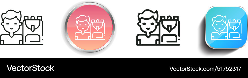Backpacker icon thin linear regular and button Backpacker icon thin linear regular and button vector image