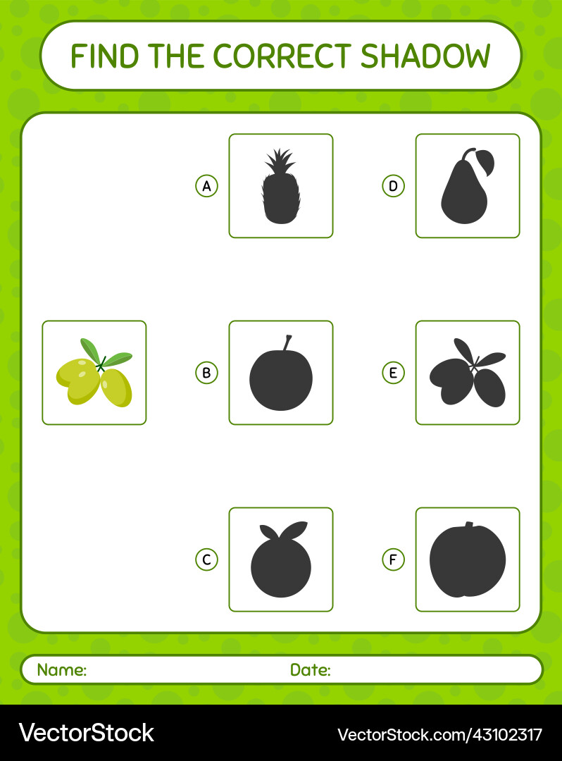 Find the correct shadows game with olive Find the correct shadows game with olive vector image