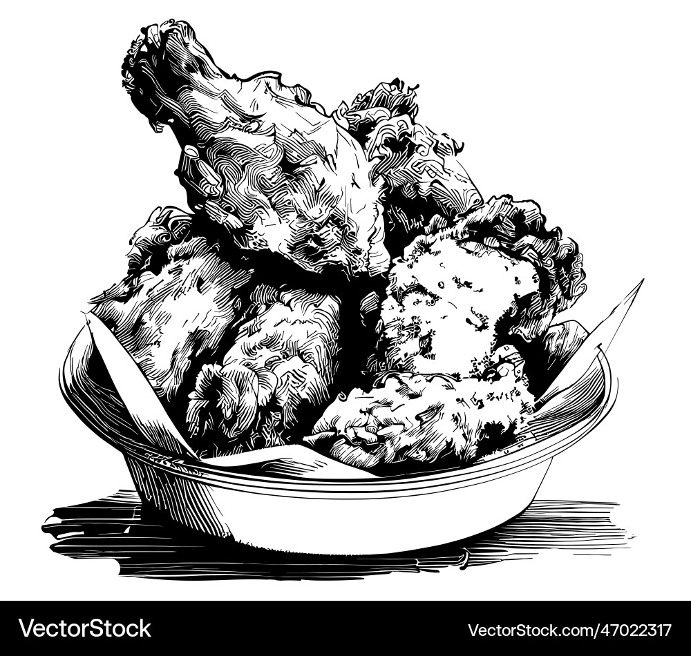 Fried chicken deep sketch hand drawn Fried chicken deep sketch hand drawn vector image