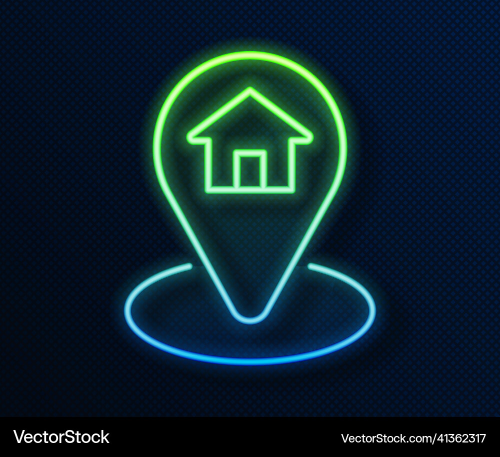 Glowing neon line map pointer with house icon Glowing neon line map pointer with house icon vector image