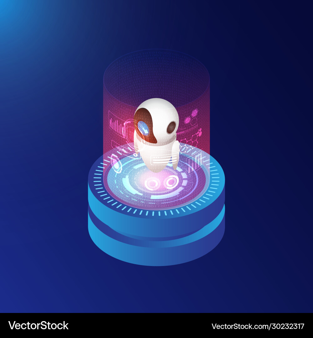 Isometric artificial intelligence with server Isometric artificial intelligence with server vector image