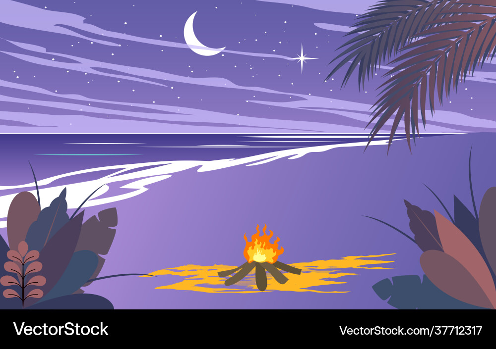 Landschaft Camping am Strand in der Nacht Landschaft Camping am Strand in der Nacht vektorbild