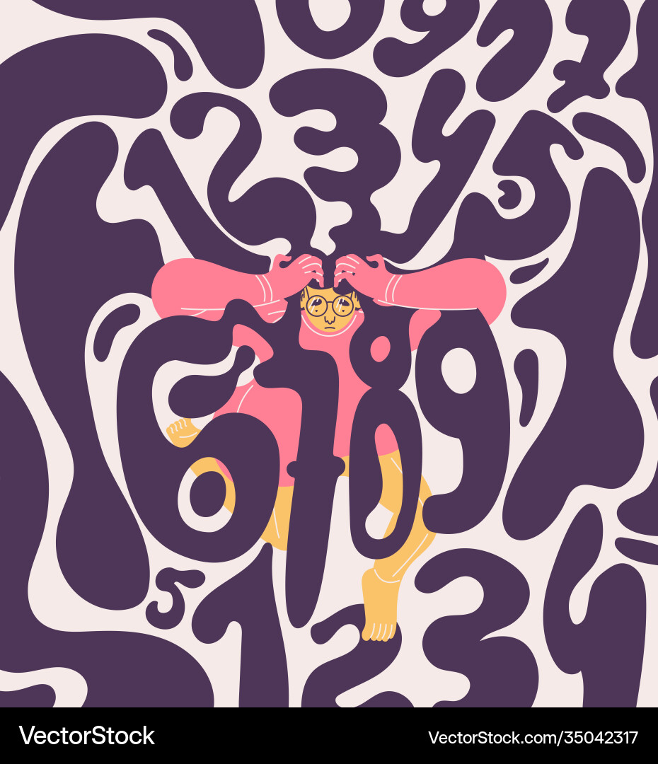 Ocd concept with character suffering from numbers Ocd concept with character suffering from numbers vector image