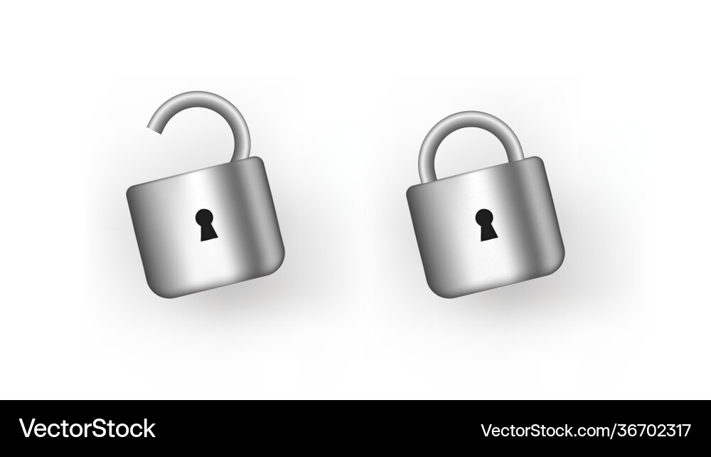 Open and closed padlock security protection Vector Image