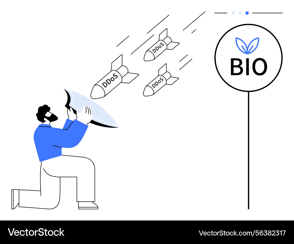 Person using shield to block cyberattack Person using shield to block cyberattack vector image