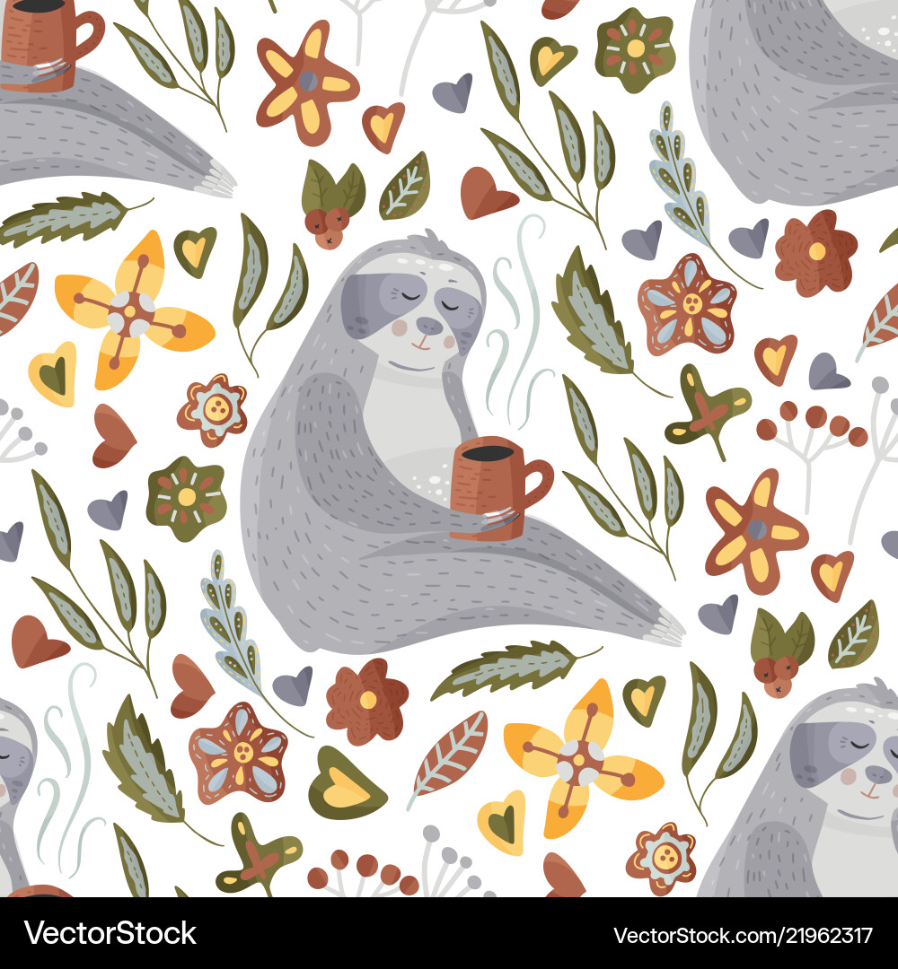 Seamless pattern with sloths in flat style Seamless pattern with sloths in flat style vector image