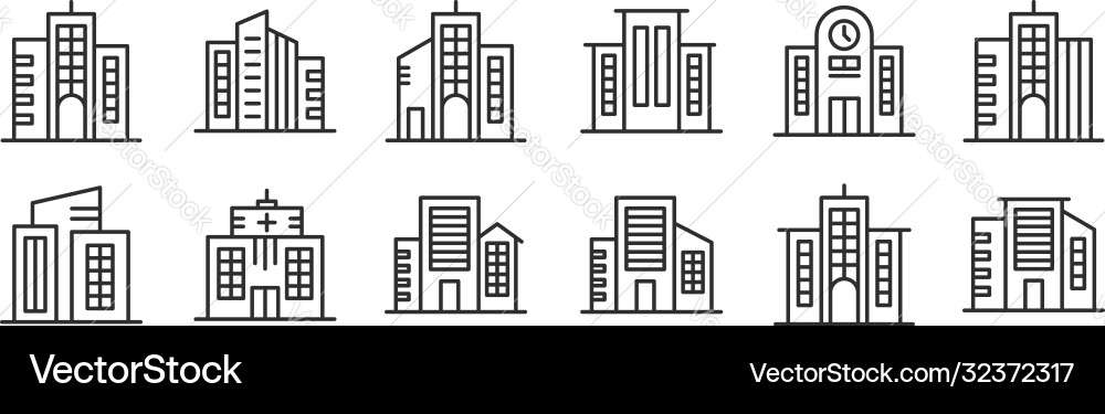 Set 12 thin outline icons such as building vector image